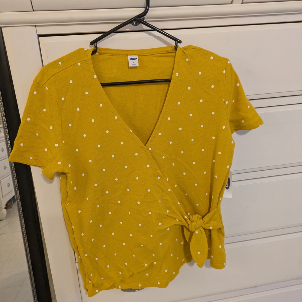Yellow Polka Dot Wrap Top